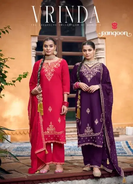 Vrinda By Rangoon Silk Emboidery Top With Bottom Dupatta Suppliers In India